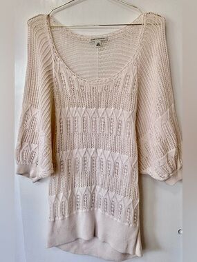 Banana Republic| Cream Open-Weave Scoop Neck Loose-Fit Pullover Sweater Sz L